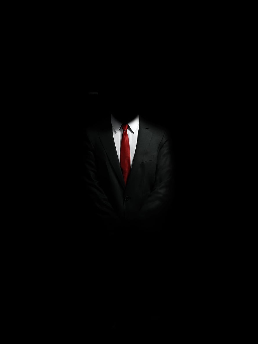 Mysterious Faceless Man in Black Suit with Red Tie Against Dark Background, Suit, dark HD phone wallpaper