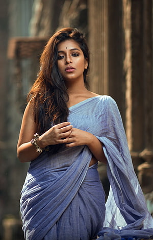 Savita Bhabhi in a Blue Saree with Traditional Jewelry and Long Hair HD phone wallpaper