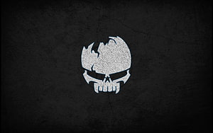 Gothic Skull Emblem with Fiery Crest on Dark Textured Background HD wallpaper