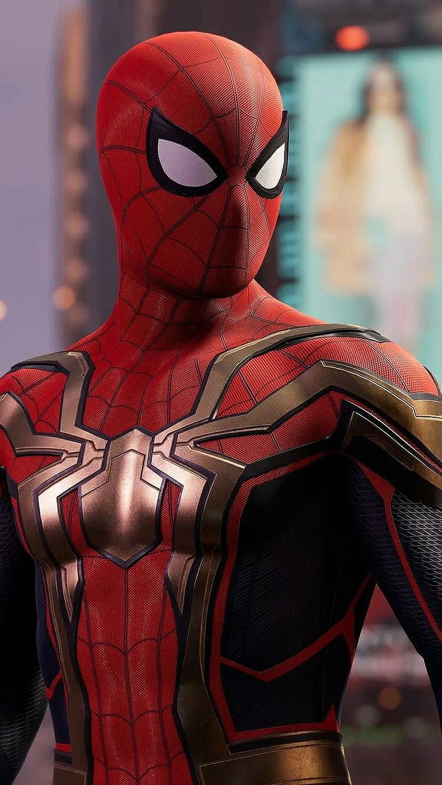 Spider-Man in Iron Spider Armor from No Way Home Cinematic Close-Up HD phone wallpaper