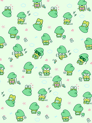 Cute Keroppi Character Pattern Wallpaper with Musical Notes and Clouds HD phone wallpaper