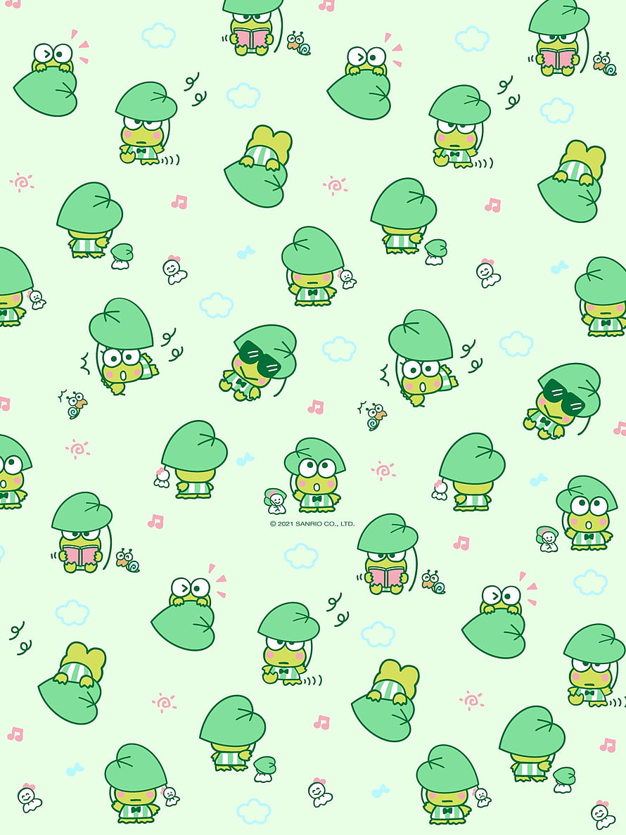Cute Keroppi Character Pattern Wallpaper with Musical Notes and Clouds HD phone wallpaper