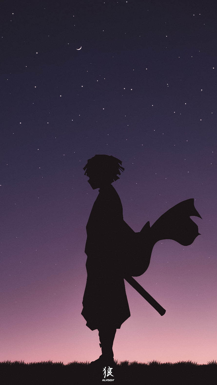 Zenitsu Agatsuma Silhouette Under Starry Twilight Sky Demon Slayer Anime Art HD phone wallpaper
