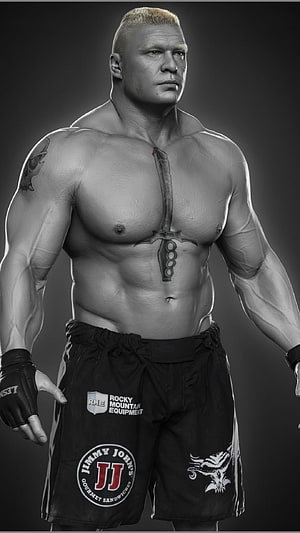 Brock Lesnar 3D Render in MMA Shorts with Chest Tattoo and Fighting Gloves HD phone wallpaper