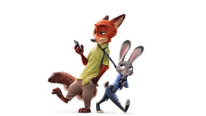 Nick Wilde and Judy Hopps from Zootopia in a playful animated scene HD wallpaper