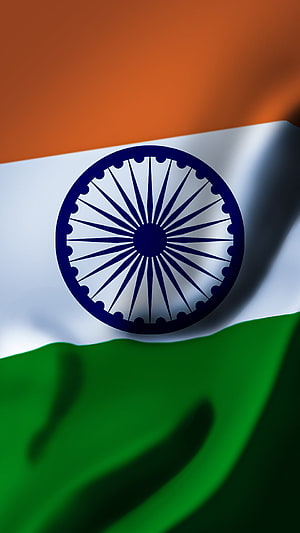 Close-up of the Indian National Flag with the Ashoka Chakra on a Waving Tricolor Background HD phone wallpaper
