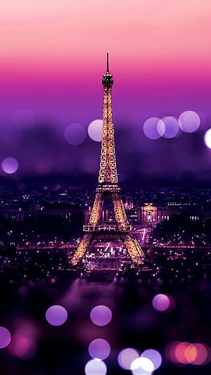Eiffel Tower at Dusk with Purple Sky and Bokeh Lights in Paris HD phone wallpaper