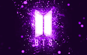 BTS Violet Neon Logo with Electric Purple Sparks and Glowing Abstract Background HD wallpaper
