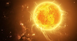 Vibrant Sun with Solar Flares and Coronal Loops in Deep Space HD wallpaper