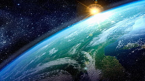 Earth From Space With Sun Flare And Starry Sky HD wallpaper