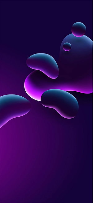 Abstract 3D Organic Shapes with Neon Purple and Blue Glow on Dark Background HD phone wallpaper