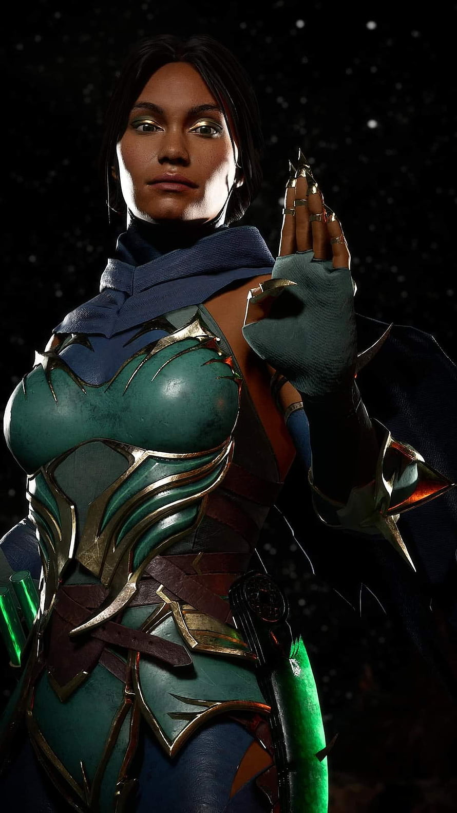 Jade Mk11 Character Portrait in Green and Gold Armor from Mortal Kombat HD phone wallpaper