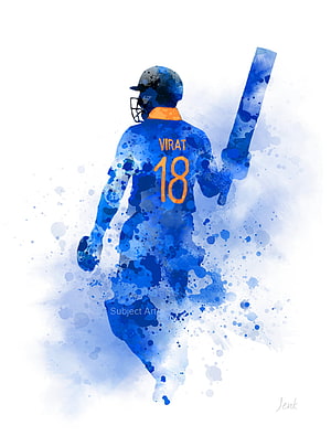 Virat Kohli Watercolor Cricket Player Artwork with Bat and Jersey Number 18 HD phone wallpaper