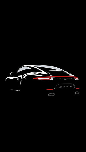Minimalist Porsche 911 Black Edition Rear View Artwork on Dark Background HD phone wallpaper