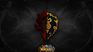 World of Warcraft Alliance and Horde Emblem on Dark Textured Background HD wallpaper