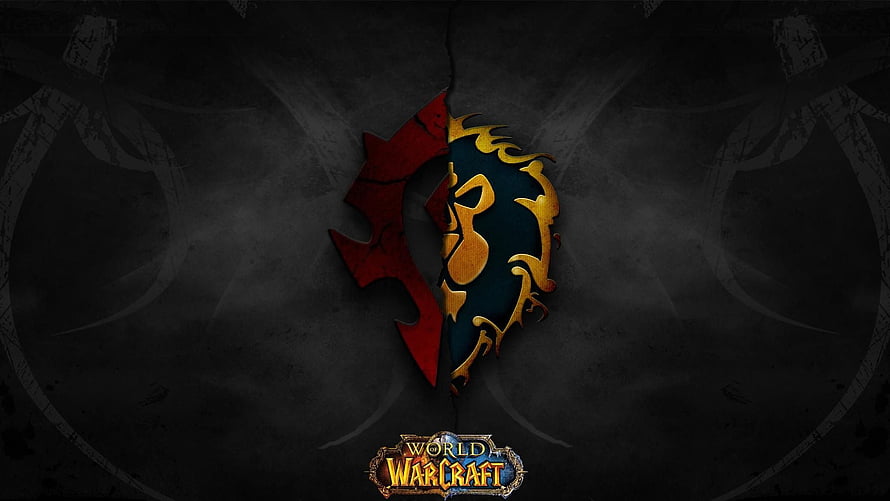 World of Warcraft Alliance and Horde Emblem on Dark Textured Background HD wallpaper