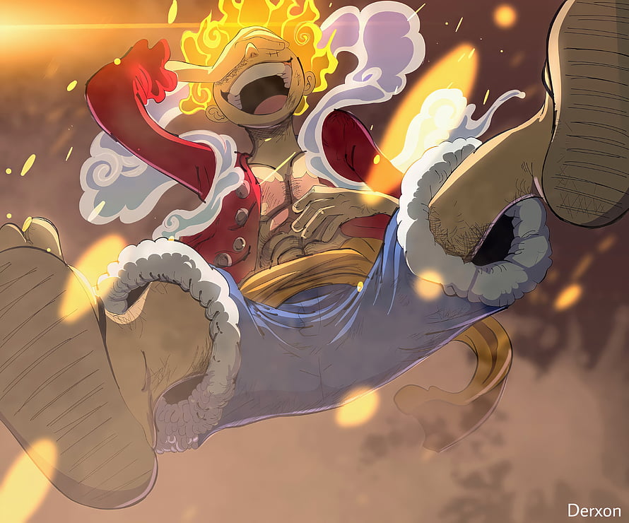 Monkey D. Luffy Gear 5 Nika Form Dynamic Action Scene HD wallpaper