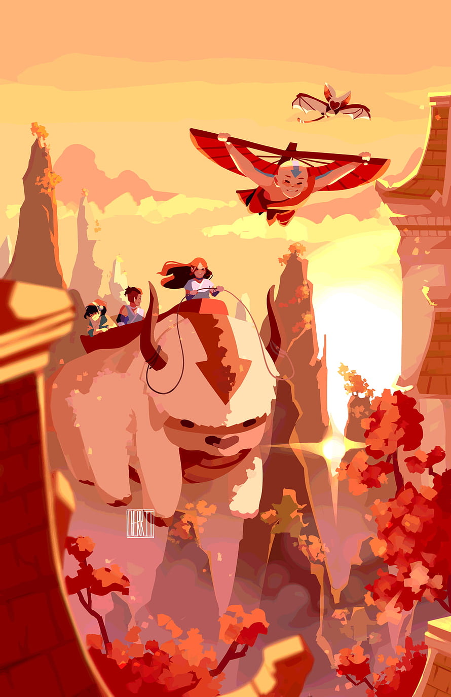 Avatar The Last Airbender Aang Sozin's Comet Flight and Appa Journey HD phone wallpaper
