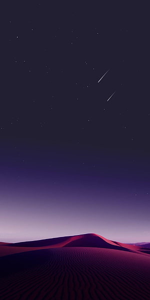 Purple Desert Dunes Under a Starry Night Sky with Shooting Stars HD phone wallpaper