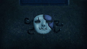 Sally Face Mask Lying in Dark Grass at Night HD wallpaper