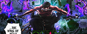 One Piece: King of Hell Character Art with Purple Energy and Swords HD wallpaper
