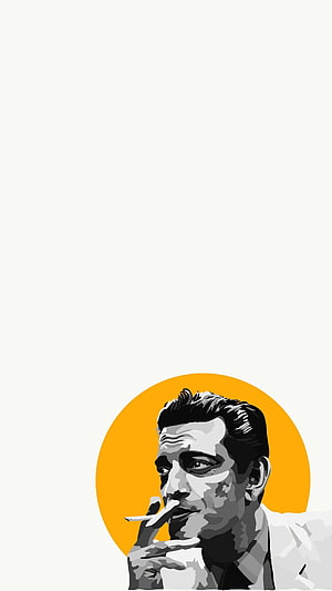 Satyajit Ray Minimalist Portrait with Yellow Circle and Cigarette HD phone wallpaper