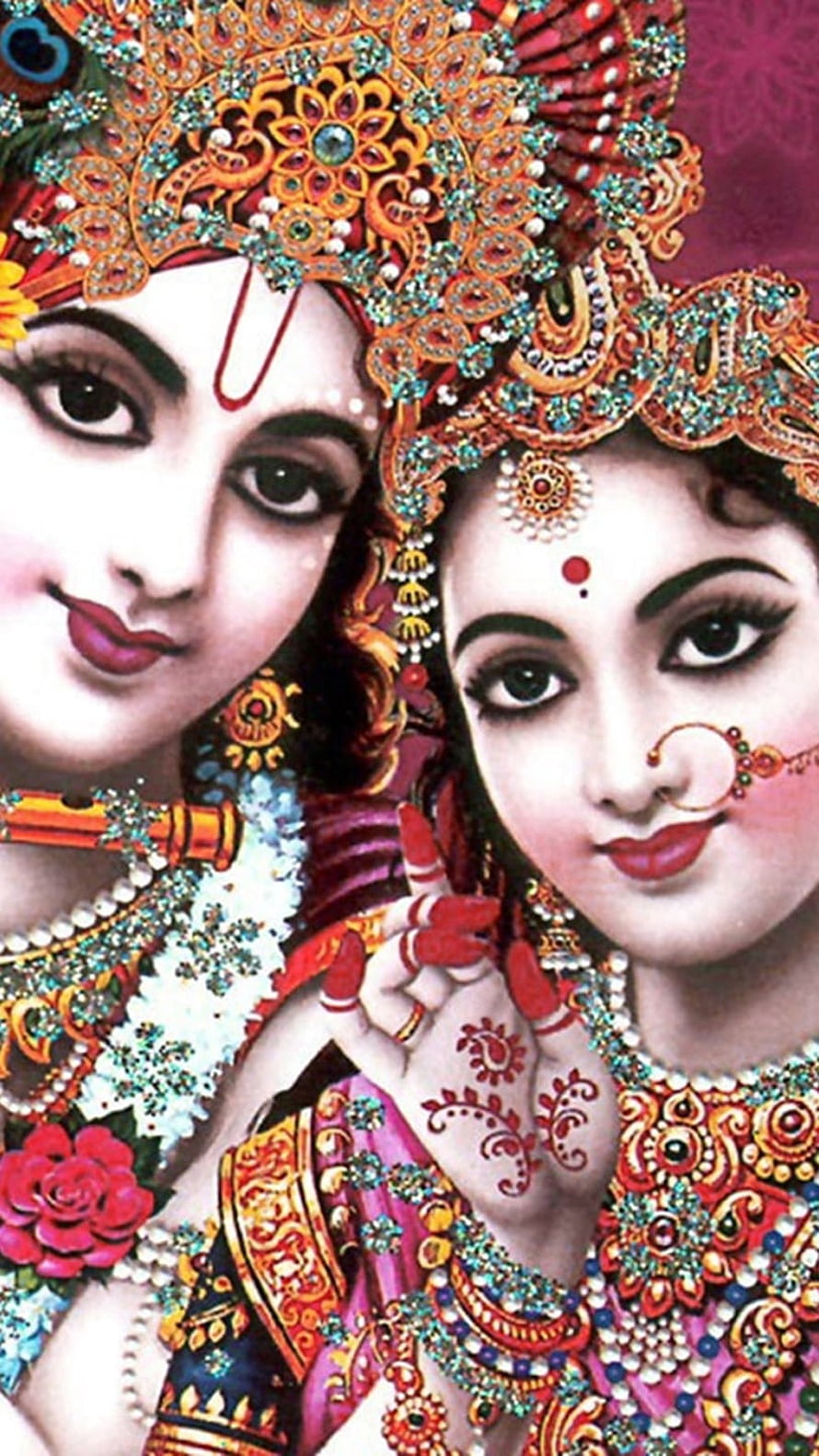 Radha Krishna Divine Portrait in Traditional Indian Bridal Attire with Ornate Jewelry HD phone wallpaper