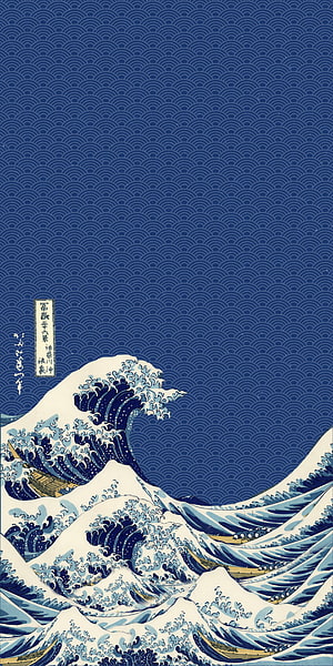 Great Wave off Kanagawa Japanese Woodblock Print with Seigaiha Pattern HD phone wallpaper