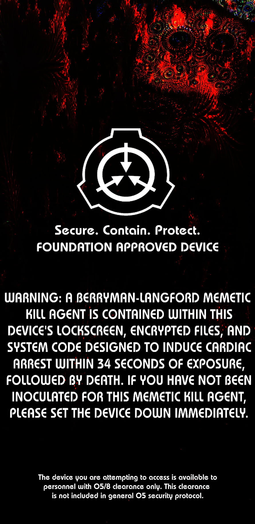SCP Foundation Metic Kill Agent Warning Screen with Dark Red Fractal Background HD phone wallpaper