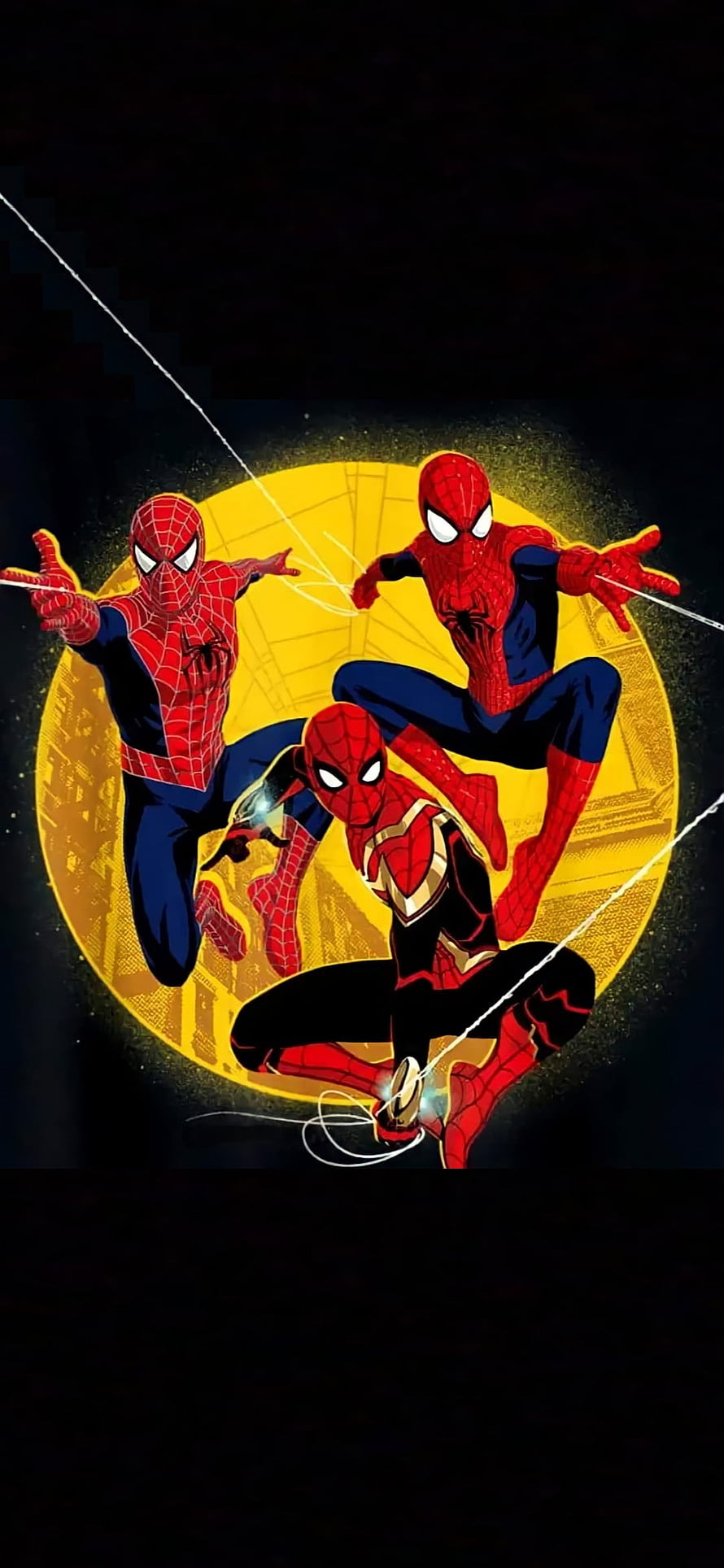Spider-Man No Way Home Triumvirate: Tobey Maguire, Andrew Garfield, and Tom Holland in Dynamic Comic Action HD phone wallpaper