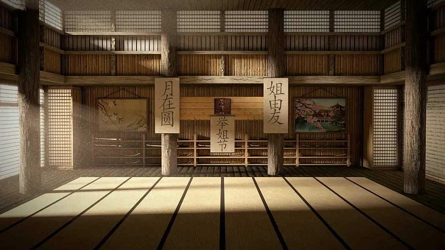 Traditional Japanese Dojo Interior With Tatami Mats And Wooden Architecture HD wallpaper