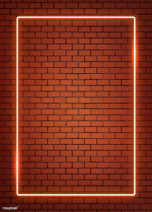 Glowing white neon rectangle frame on a textured red brick wall background HD phone wallpaper