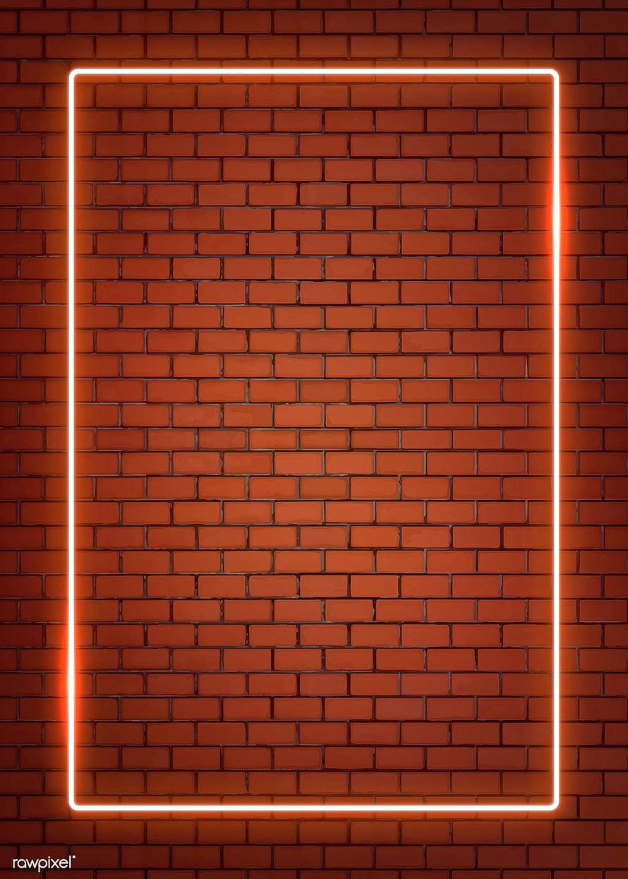 Glowing white neon rectangle frame on a textured red brick wall background HD phone wallpaper