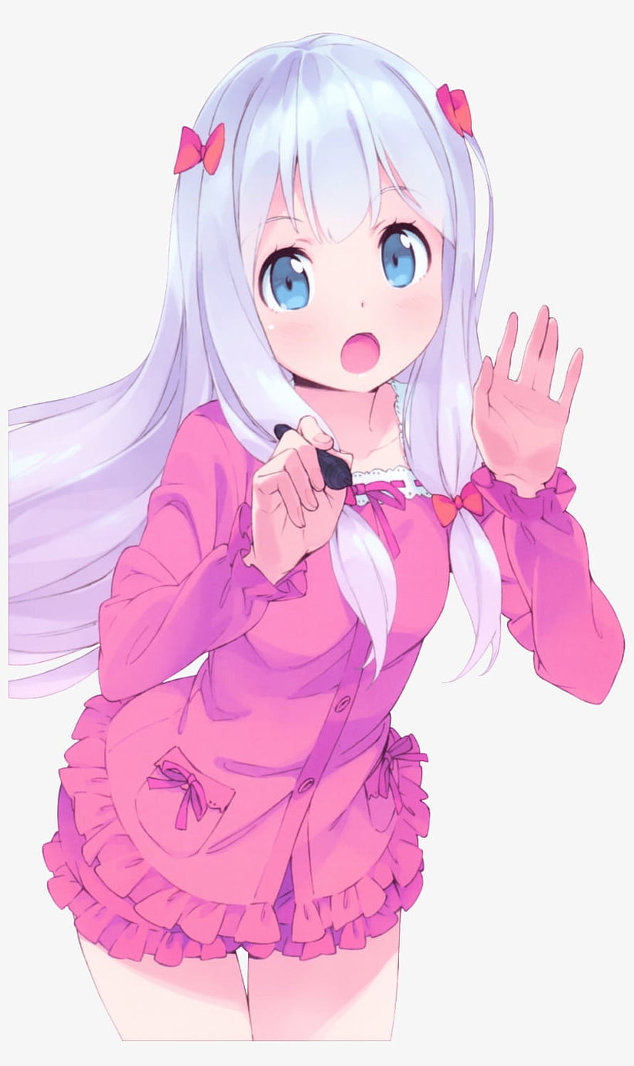 Emu Isekai in Pink Frilly Outfit Holding Microphone from Eromanga Sensei HD phone wallpaper