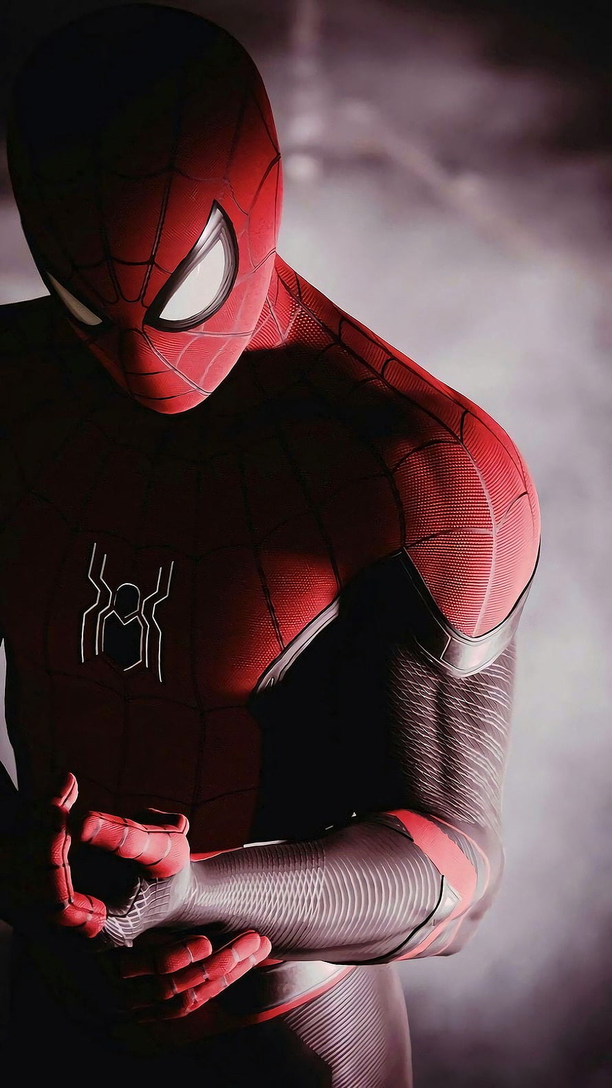 Spider-Man in Advanced Suit with Dramatic Lighting and Textured Web Pattern, Spiderman, marvel HD phone wallpaper