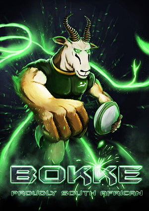 Springboks Bokke Rugby Mascot with Glowing Green Energy and Ball HD phone wallpaper