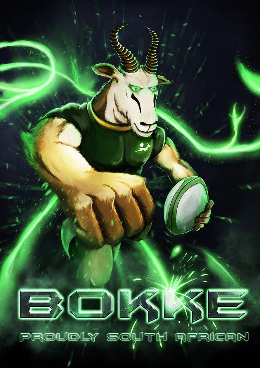 Springboks Bokke Rugby Mascot with Glowing Green Energy and Ball HD phone wallpaper