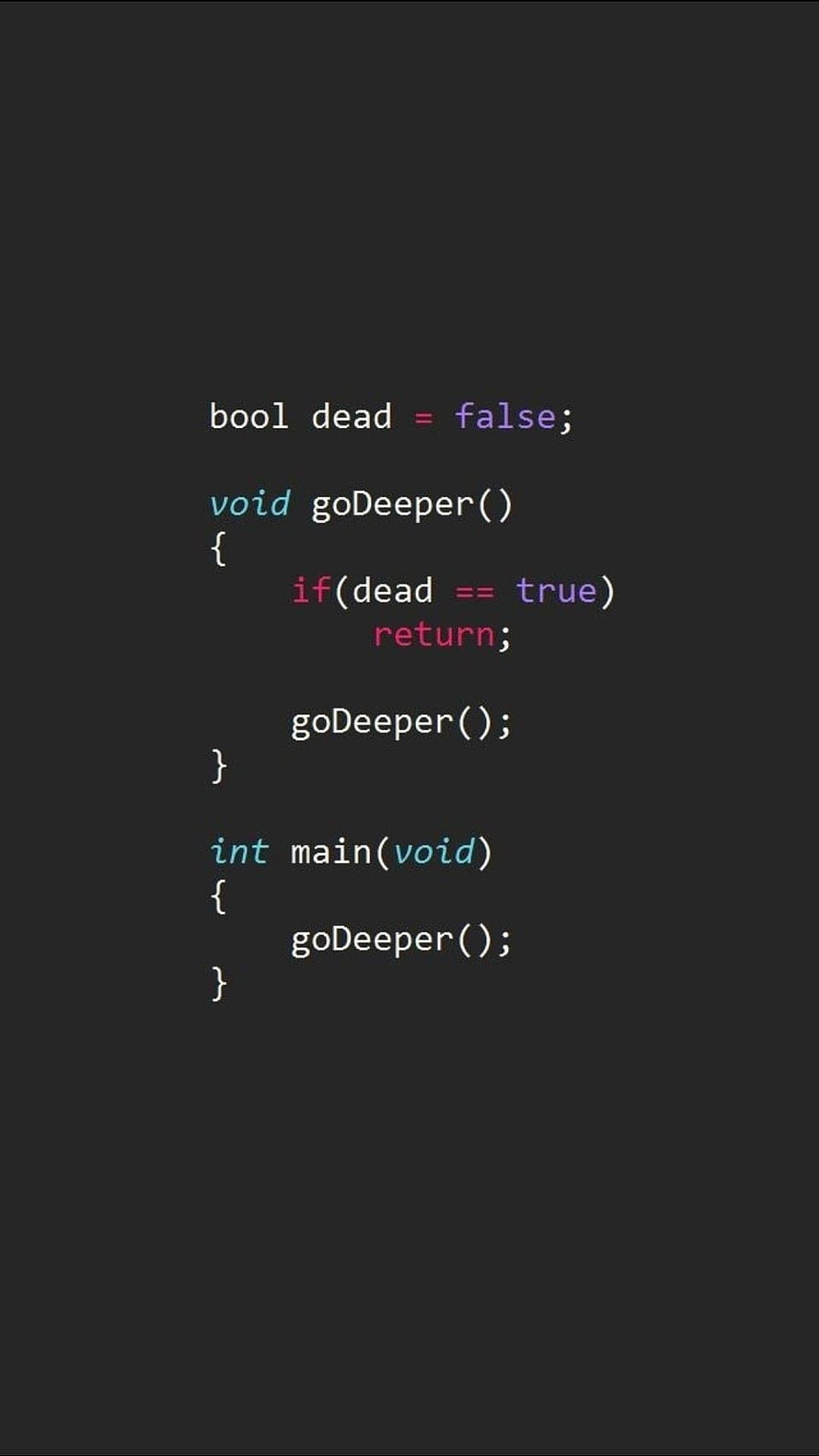 Minimalist C++ Recursion Code Snippet on Dark Background HD phone wallpaper