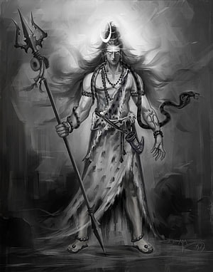 Monochrome Digital Painting of Lord Shiva with Trishula and Serpent HD phone wallpaper
