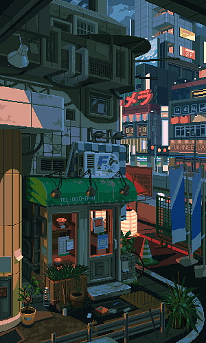 Waneella Pixel Art Cyberpunk Alley with Neon Signs and Dense Urban Architecture HD phone wallpaper