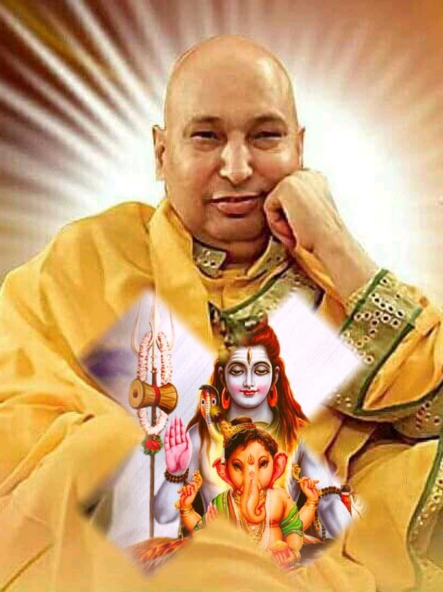 Guruji Spiritual Portrait with Ganesha and Durga Divine Illustration HD phone wallpaper