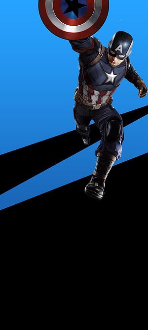 Captain America Leaping with Shield Against Blue and Black Geometric Background HD phone wallpaper
