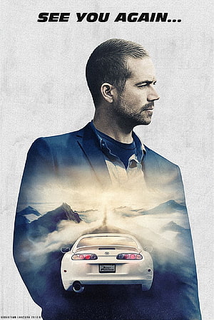 Paul Walker Fast and Furious Double Exposure Poster with Toyota Supra HD phone wallpaper