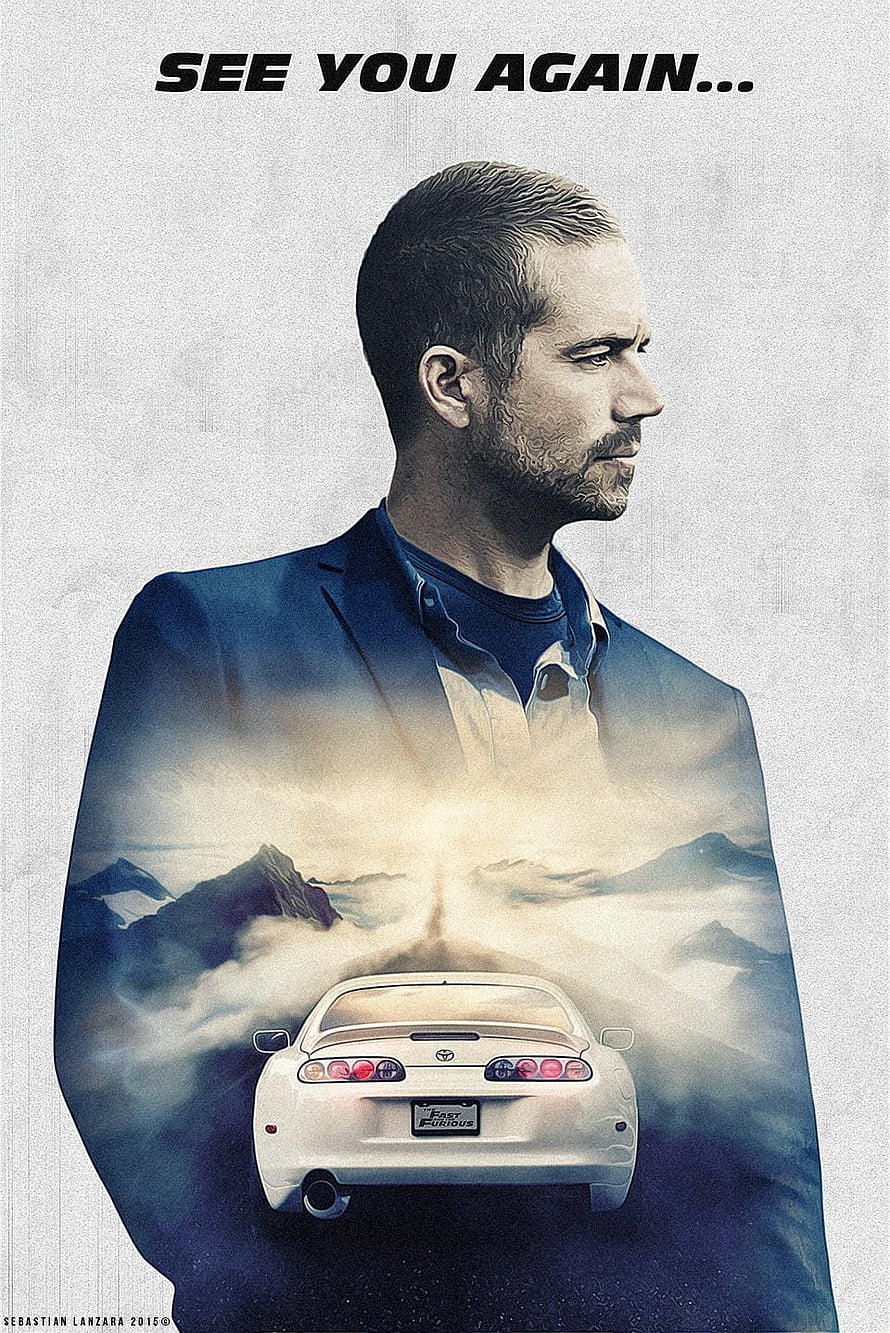 Paul Walker Fast and Furious Double Exposure Poster with Toyota Supra HD phone wallpaper