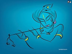 Lord Krishna Playing Flute Minimalist Line Art Illustration HD wallpaper