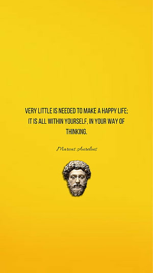 Marcus Aurelius Stoic Philosophy Quote on Vibrant Yellow Background with Classical Bust Portrait HD phone wallpaper