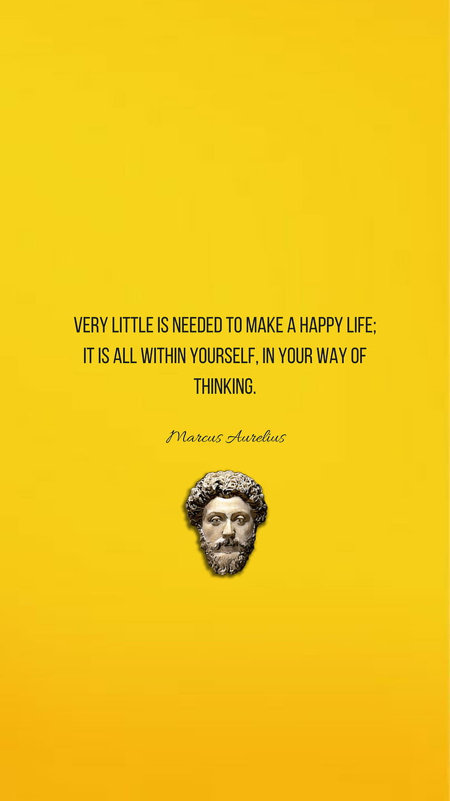 Marcus Aurelius Stoic Philosophy Quote on Vibrant Yellow Background with Classical Bust Portrait HD phone wallpaper