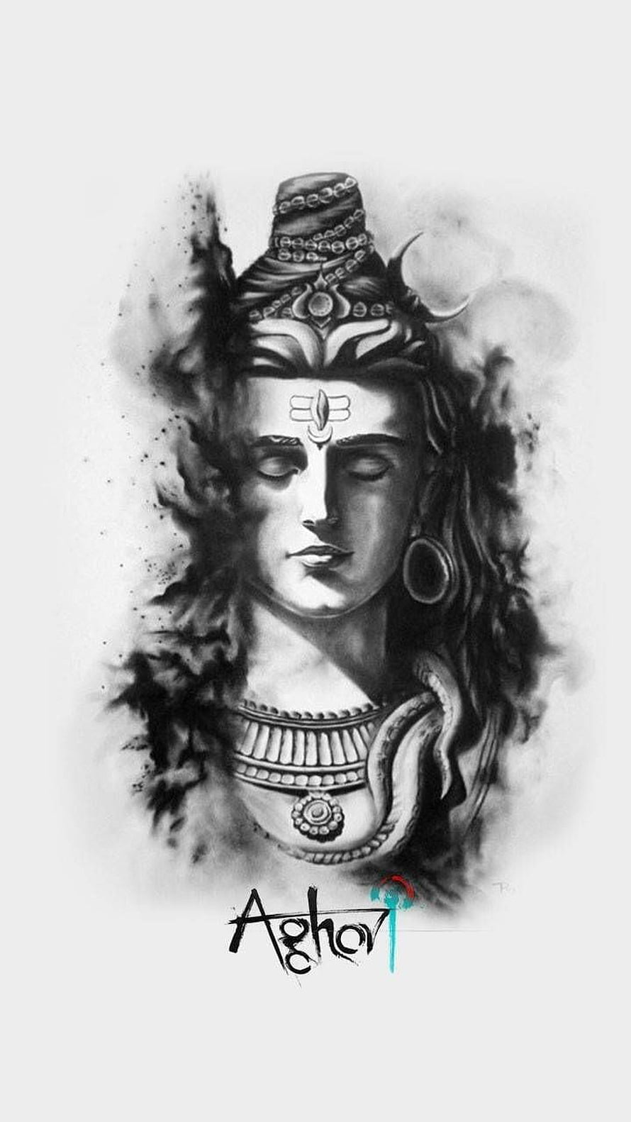 Lord Shiva Portrait in Monochrome Ink Style with Serpent and Crescent Moon HD phone wallpaper