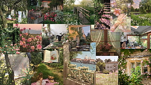 Cottagecore Aesthetic Mood Board Featuring Rustic Gardens, Floral Arrangements, and Cozy Countryside Scenes HD wallpaper