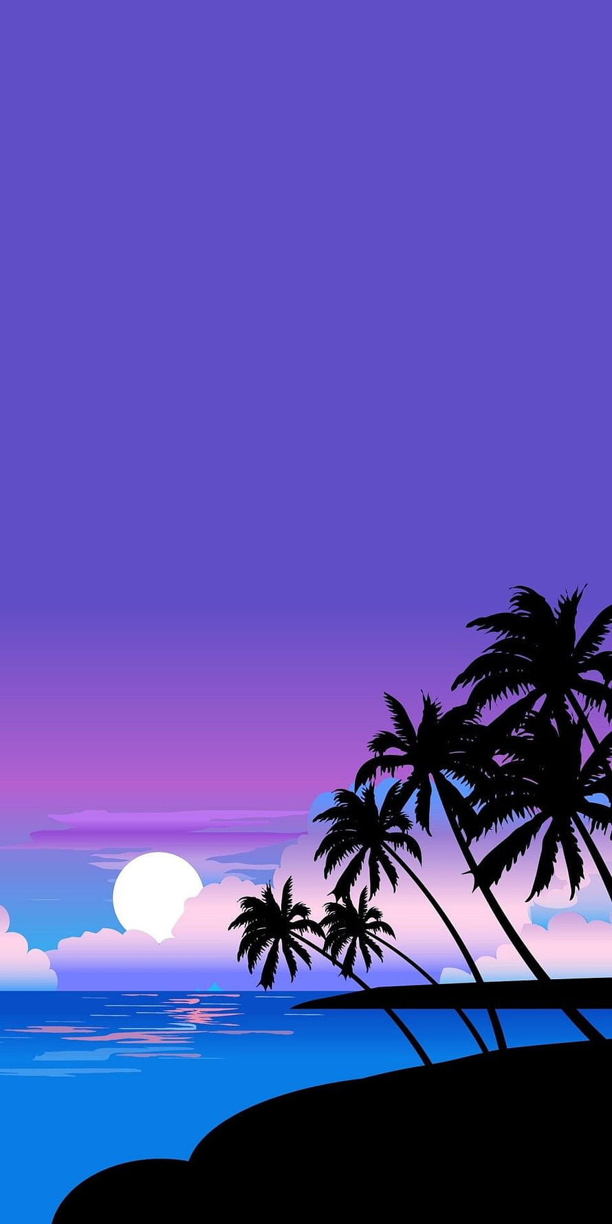 Tropical Island Silhouette at Sunset with Palm Trees and Ocean Horizon HD phone wallpaper